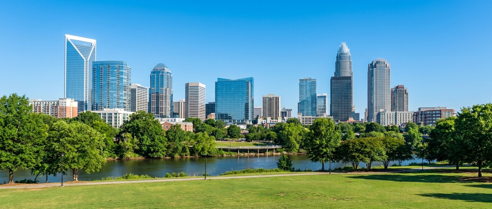 charter-bus-rental-charlotte-nc-downtown-skyline