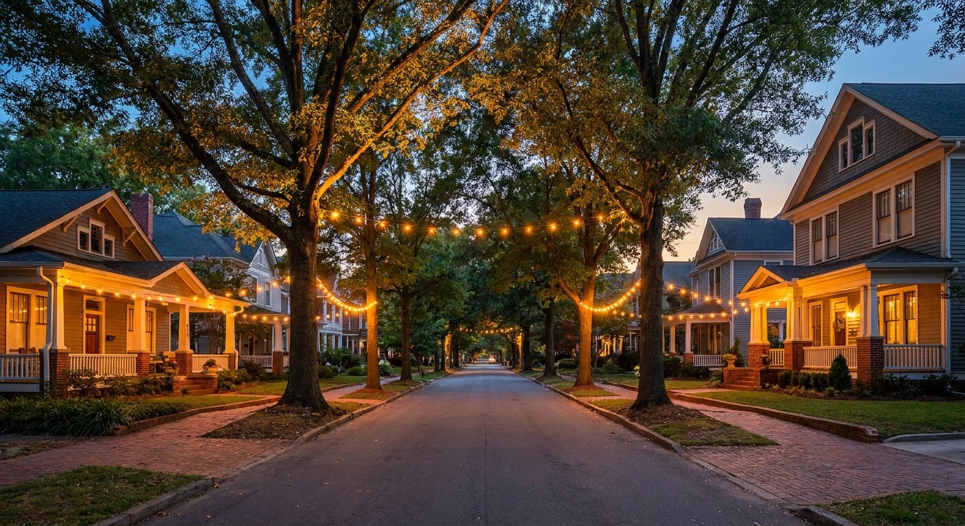 wedding-charter-bus-charlotte-evening-street