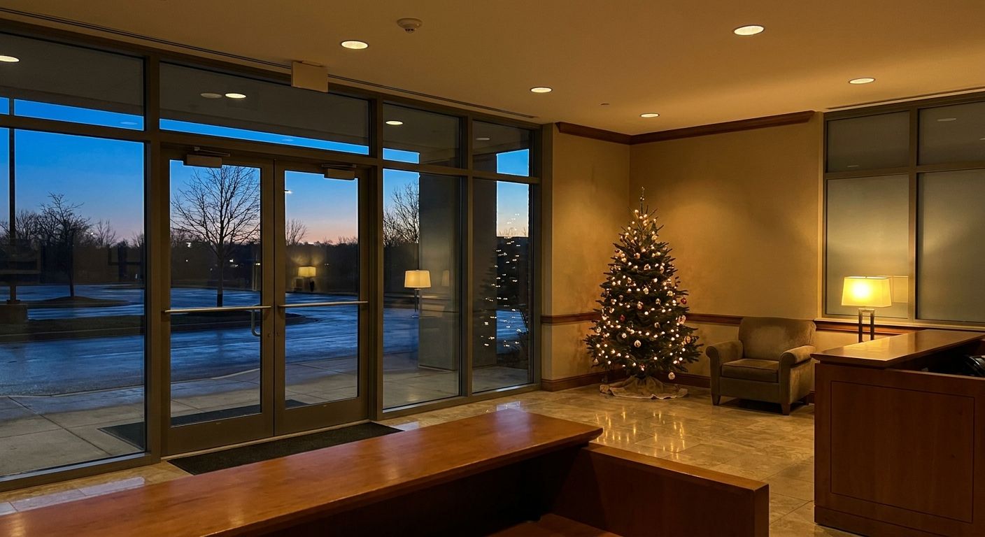 company-holiday-party-transportation-office-lobby-at-dusk