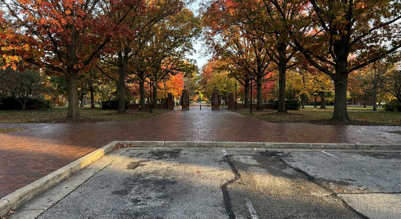 college-tour-bus-rental-campus-entrance-walkway