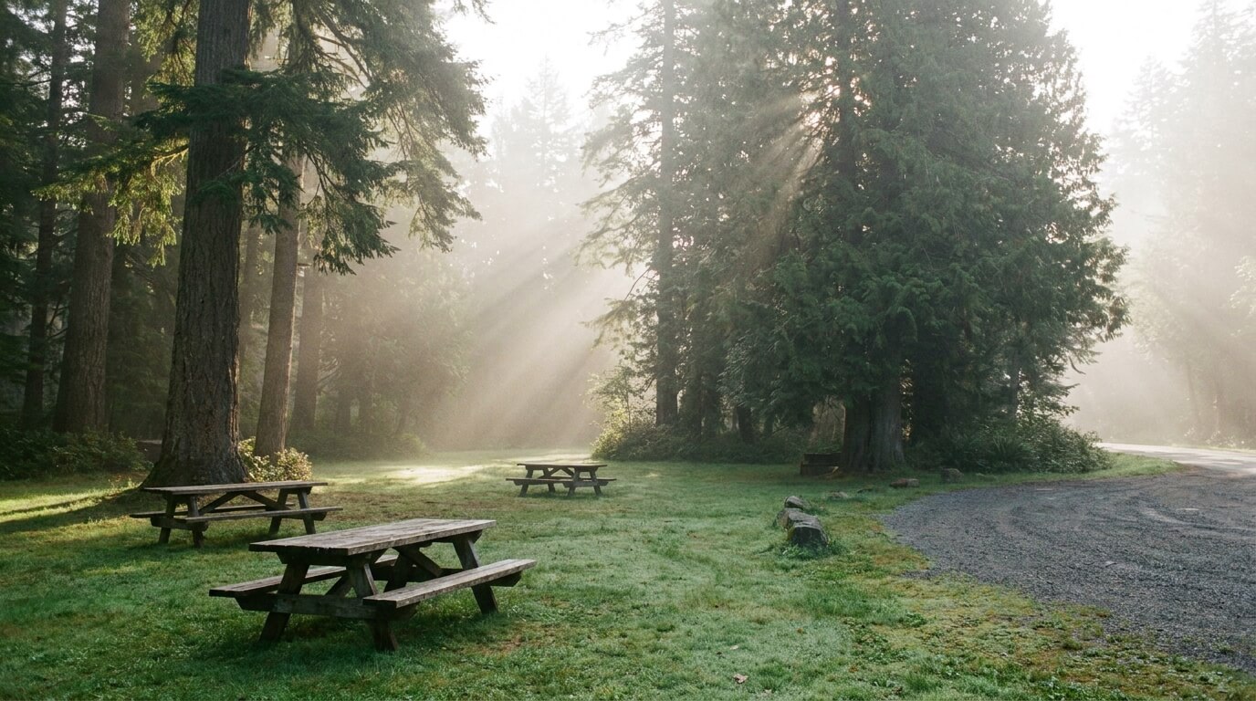interstate-charter-bus-trip-east-coast-rest-area-picnic-tables