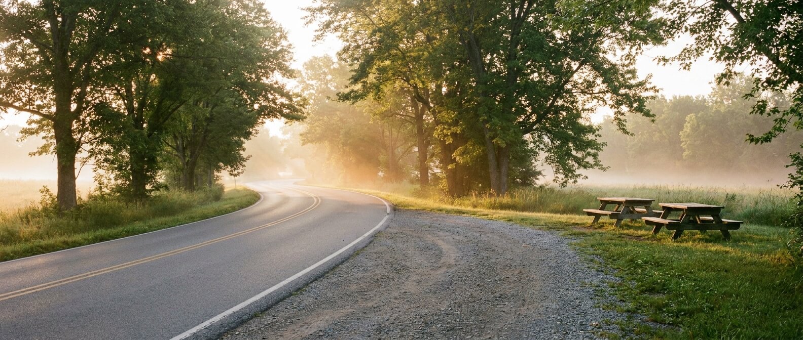 charter-bus-itinerary-quiet-road-and-rest-area